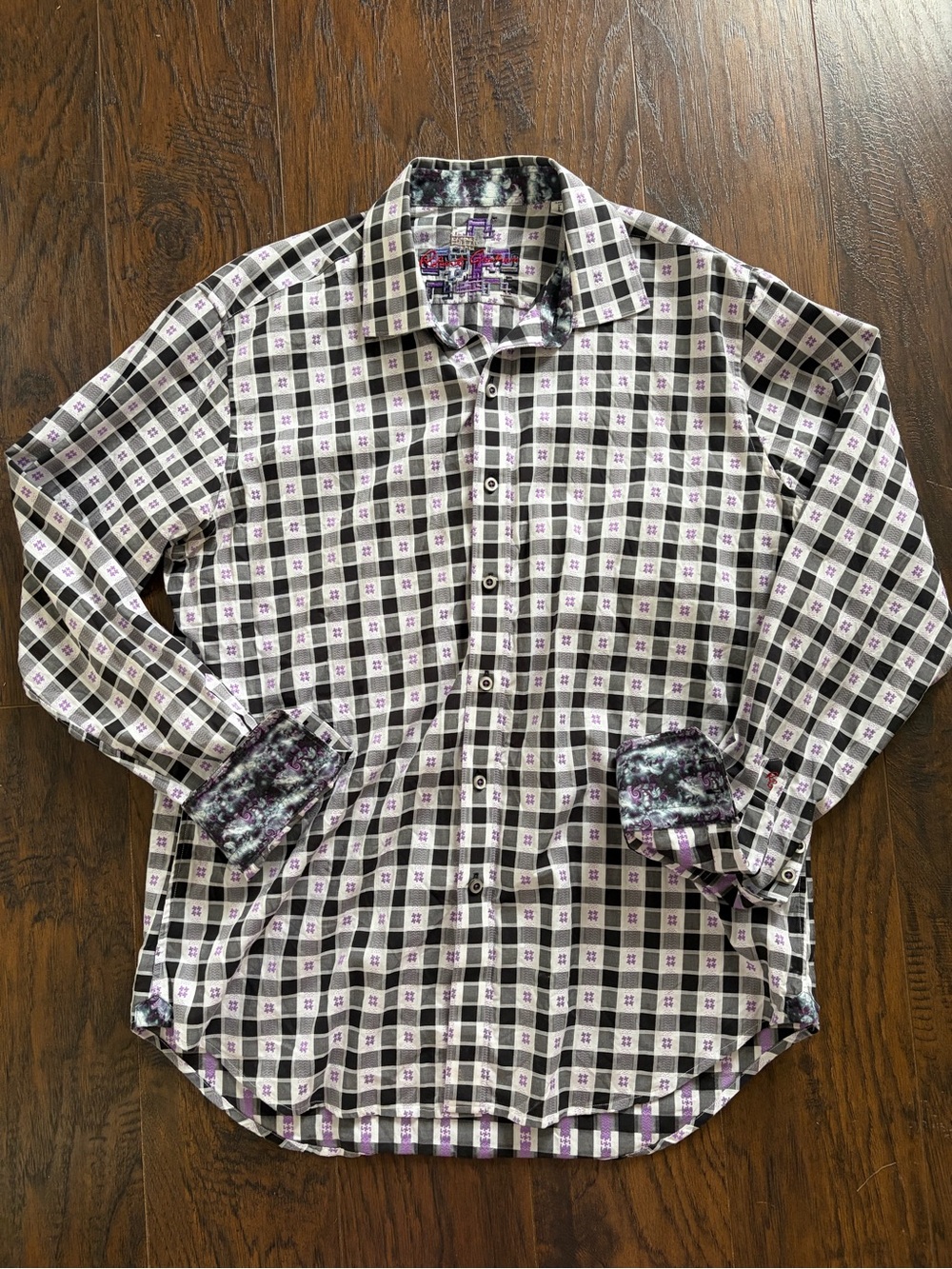Robert Graham Black, White & Purple Check Button-Down Shirt
